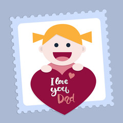 Little girl with a heart and a message that says I love you dad