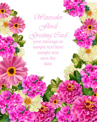 Pink floral card Vector. delicate summer card. Springtime fresh natural composition