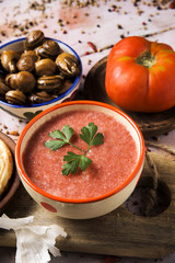 spanish gazpacho and escargots