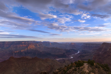 Fototapeta na wymiar Grand Canyon and the colorado river at sunrise from the Desert View in Arizona; USA; Concept for travel in the USA