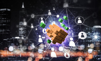 Concept of Internet and networking with digital cube figure on d
