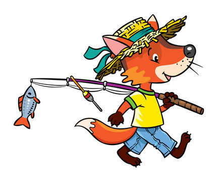 Little funny fox go fishing.