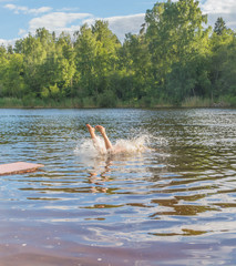 splashing in the water from a jump.