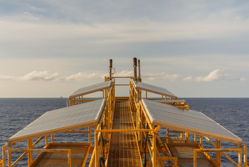 Close-up of Solar energy panel photovoltaics module in the sea offshore / Solar energy is Clean energy helps to reduce global warming, not to destroy atmospheric ozone.