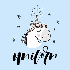 Cute Magical Unicorn Head Vector Design
