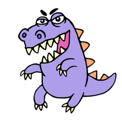 Wild purple cartoon dragon. Vector illustration.