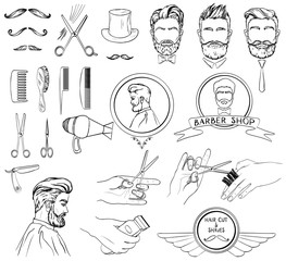 Vector Icons Set For Barber Shop and Beauty Salon