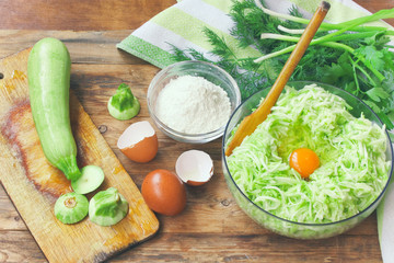 Cooking homemade pancakes from courgettes