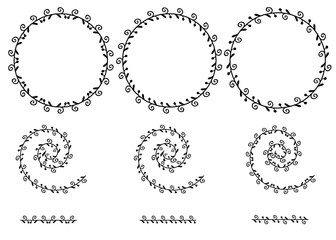 Set of doodle floral and leaf circle frames.illustration vector