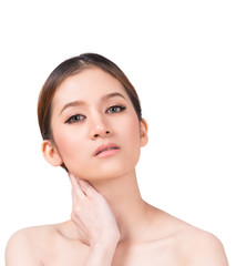 Portrait picture of Beautiful young woman face  on a white background.