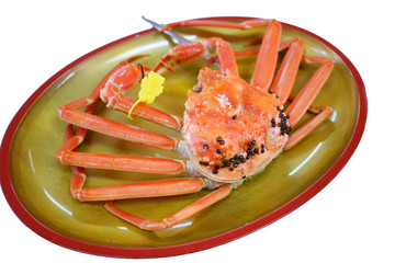 Steaming snow crab (suwai kani) in Japan white background