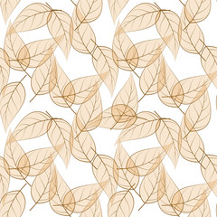 Beige leaves seamless pattern. Objects grouped and named in English. No mesh,gradient, transparency used.