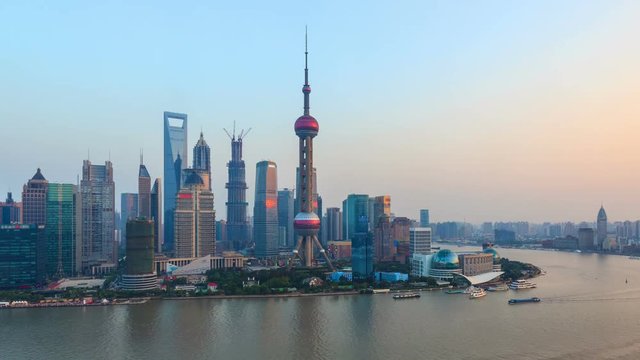 Day to Night of China Shanghai Huangpu River( Zoom out time-lapse).