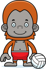 Cartoon Smiling Beach Volleyball Player Orangutan
