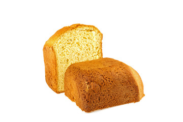 Bread from a breadmaker on a white background