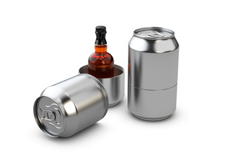 3d Illustration of Secret Aluminum Cans with whisky