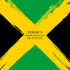 Jamaica Independence Day celebration card. Brush stroke holiday background. Vector illustration.