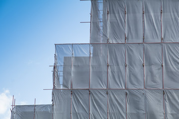 fabric covered building construction background.