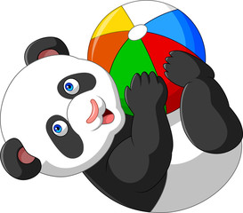 Fototapeta premium Cartoon baby panda playing with colorful ball
