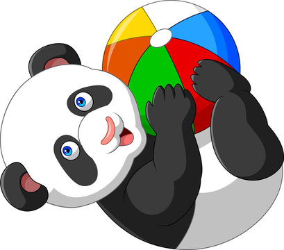 Cartoon baby panda playing with colorful ball Stock Vector | Adobe Stock