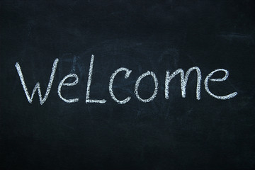 Obraz premium Word written in chalk on blackboard