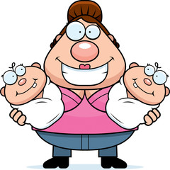 Happy Cartoon Mom with Twins