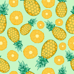 Cartoon fresh pineapple fruits in flat style seamless pattern food summer design vector illustration.