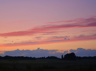 Beautiful natural gentle romantic evening landscape, background:  pastel sunset, nature