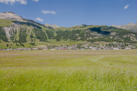 Samedan, Dorf, Engadin, Oberengadin, Graub&uuml;nden, Alpen, Inn, Flaz, Inntal, Schweizer Berge, Wanderweg, via Engiadina, Sommer, Schweiz