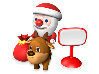 rudolph riding santa and the signboard,3d