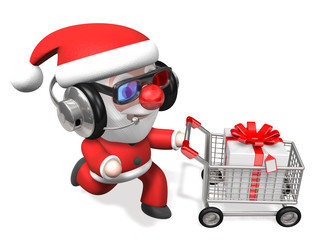 santa pushing the shopping cart,3d