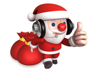 santa showing thumb up with sacks,3d