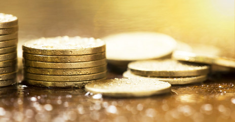 Website banner of golden coins - business success concept