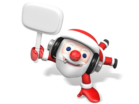 3d santa doing jumping stunt with sign board