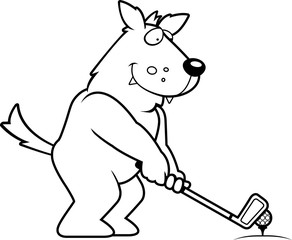 Cartoon Wolf Golfing