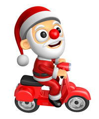3D Santa character the Right motorbike driving. 3D Christmas Character Design Series.