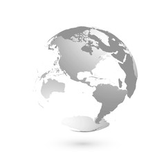 3D planet Earth globe. Transparent sphere with grey land silhouettes. Focused on Americas.