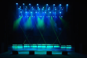 Free stage with lights, lighting devices.