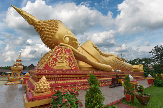 sleep buddha in temple Vientiane, Laos
