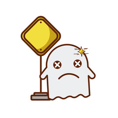 Fototapeta premium ghost kawaii character with traffic signal