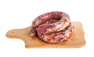 Homemade sausage on a white background