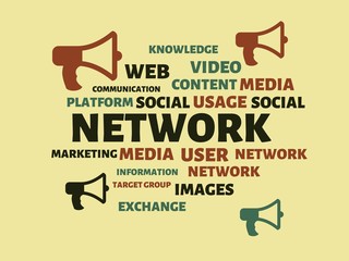 NETWORK - image with words associated with the topic SOCIAL MEDIA, word, image, illustration