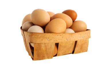 Eggs in a basket on a white background