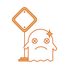 ghost kawaii character with traffic signal