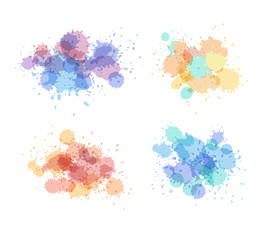 Stains and droplets vector collection. Expressive watercolor splash. Light holographic colors