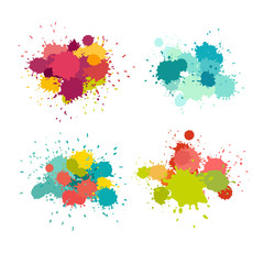 Paint splat vector set. Colorful grunge texture for your design, blue yellow pink purple red brush