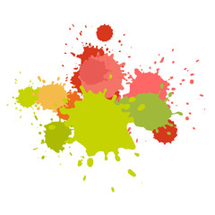 Watercolor splashes. Paint vector splat. .Stains grunge texture. Isolated on white background. Pink and green colors