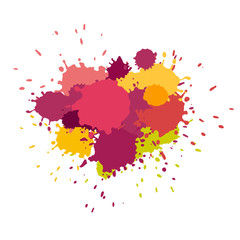 Watercolor splashes. Paint vector splat. .Stains grunge texture. Isolated on white background. Pink, purple, and yellow colors