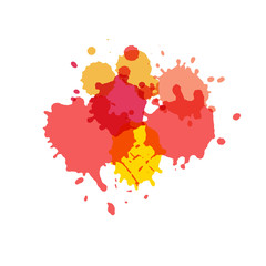 Watercolor splashes. Paint vector splat. .Stains grunge texture. Isolated on white background. Pink, yellow and red colors.