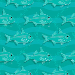 Seamless pattern with fish. Underwater background.